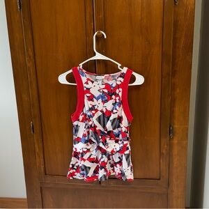PETER PILOTTO sleeveless floral top med front ruche crewneck rayon cotton